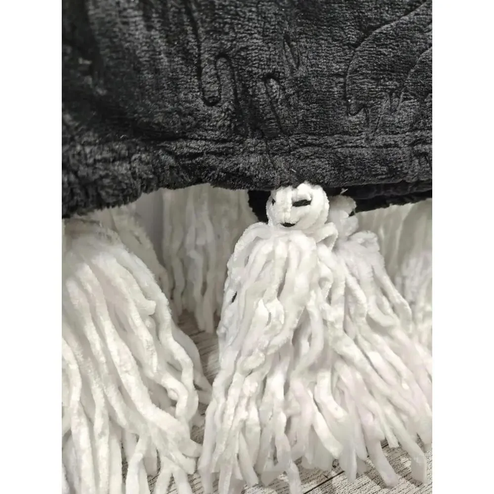 Ghost & Host 50X60 Black Plush Throw Embossed Tassel Ghosts Design NWT